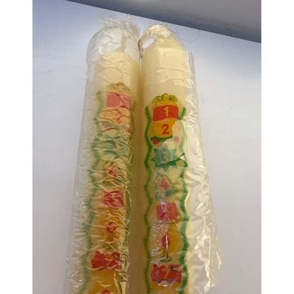 Advent Calendar Taper Candles Festive Holiday & Numbers 14.5" Set Of 2 Vintage - Picture 6 of 7